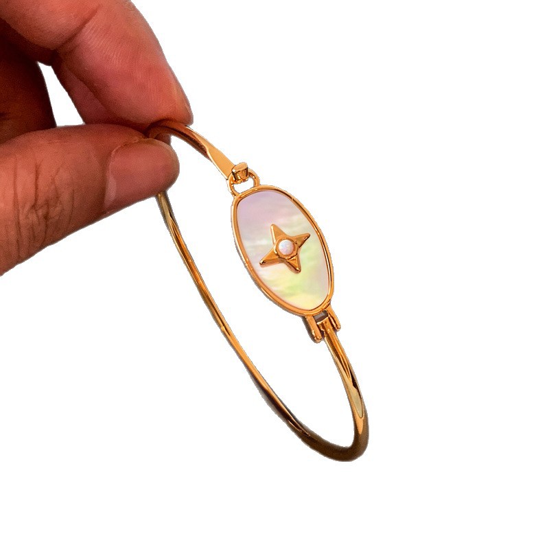 18k real gold plated oval mother-of-pearl star fashionable elegant metal style bracelet, light luxury and high-end feel jewelry - view 7