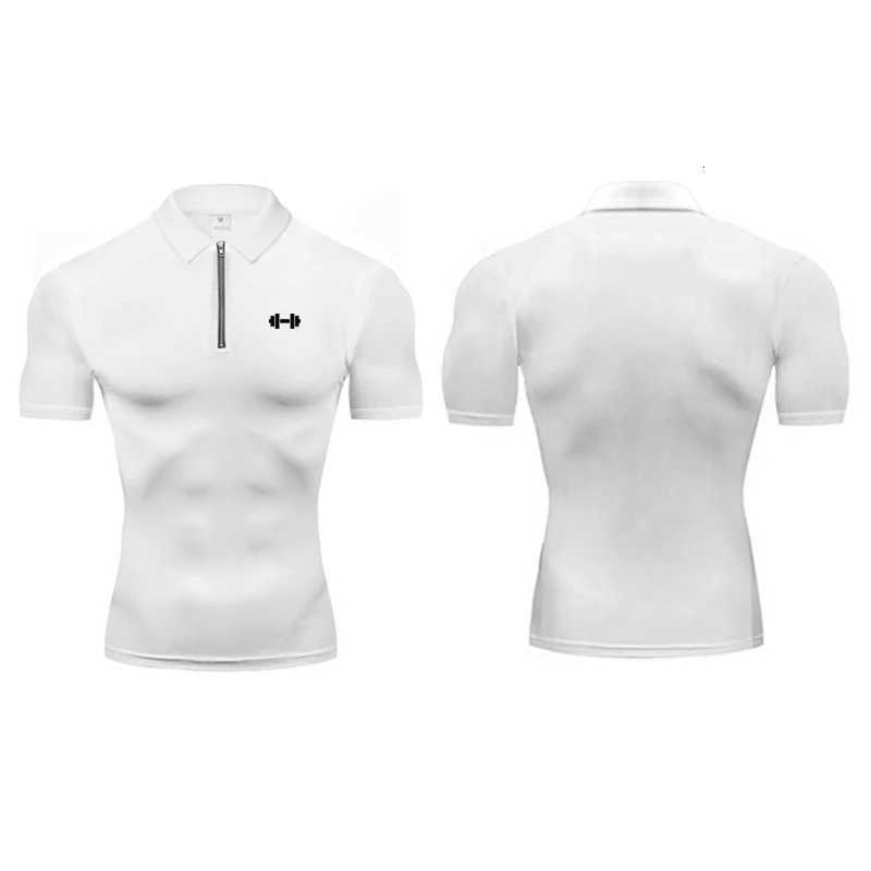Summer Quick Dry Short Sleeve Polo Shirts Compression Tight Mens Bodybuilding Muscle Shirts Gym Fitness Trainer Trainning Polo W260317