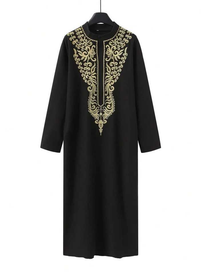 Luxury mens Muslim long sleeve Embroidered garment Embroidered new long sleeve Islamic robe for Muslims W251216