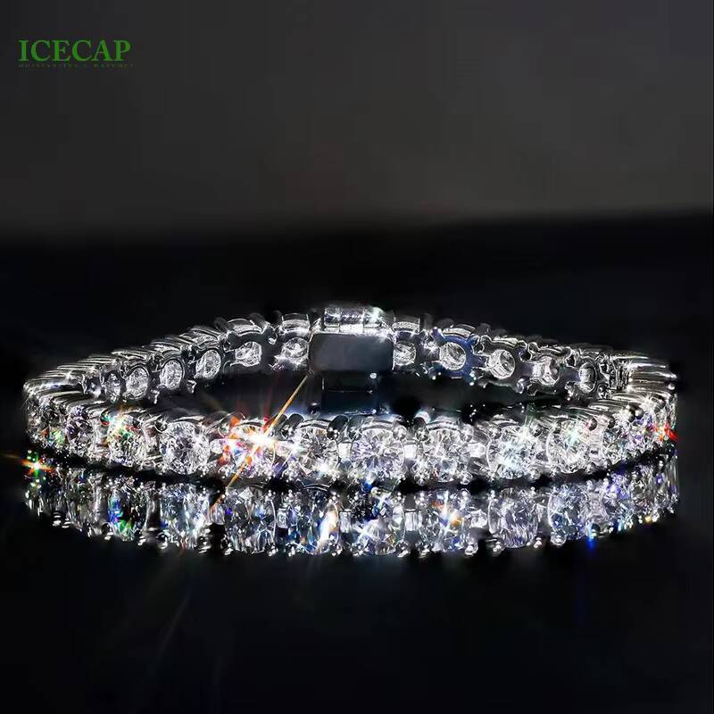 Hot Iced Out Round Brilliant Cut VVS Moissanite 925 Silver Tennis Chain Bracelet Elegant Tennis Chain Bracelet for Men Women