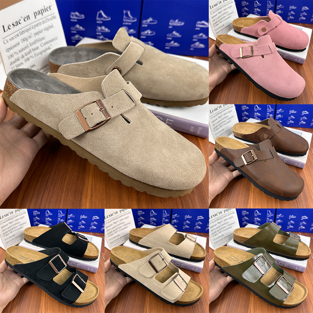 Designer Clogs Arizona Boston Sandals Clog Slippers Cork Flat High Quality Fashion Summer Genuine Leather Slides Favourite Beach Casual Shoes Women Men Size 35-45
