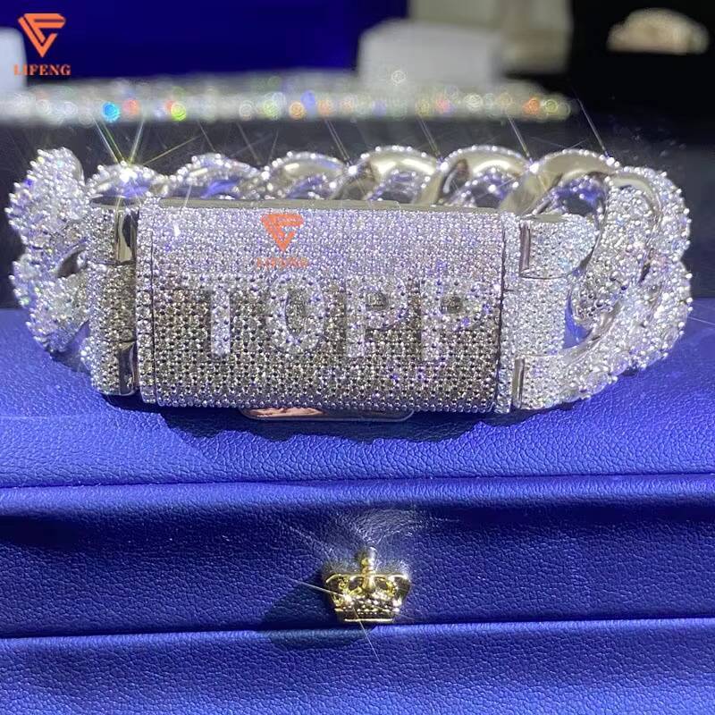 Diamond Cuban Link Chain Moissanite Bracelet Gold Plated 925 Sterling Silver Fashion Jewelry for Men Women Passes Diamond Test