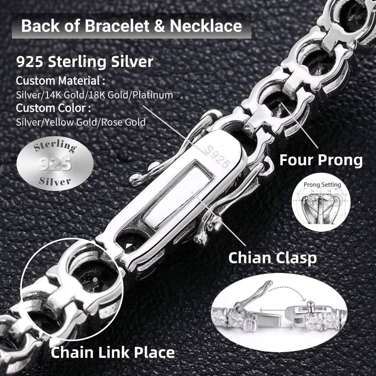 Fine Jewelry Made of 925 Sterling Silver Hip Hop 4MM Iced Out VVS Moissanite Diamond Bracelet Tennis Chain for Men Women