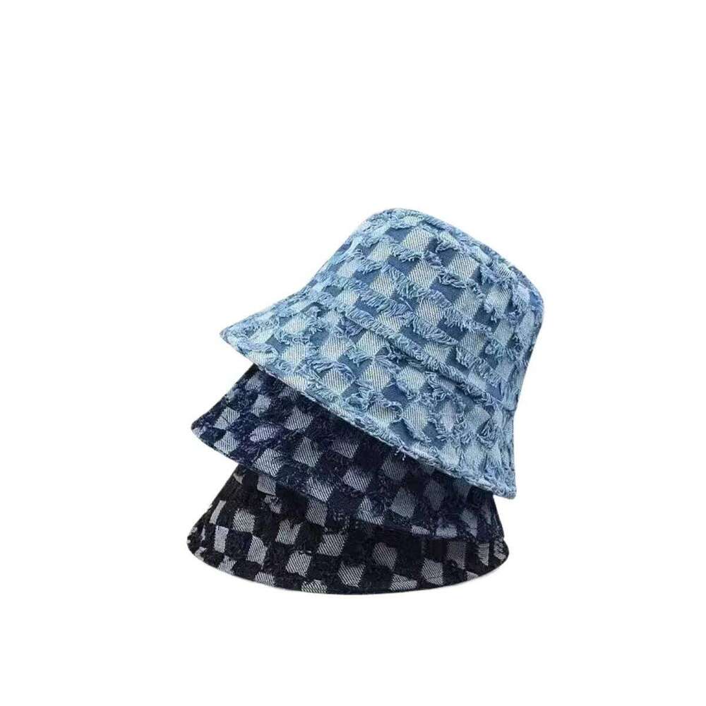 New Style Denim Blue Plaid Bucket For Women Summer Outdoor Luxury Designer Hat Sunshade Checked Cap Party Gift