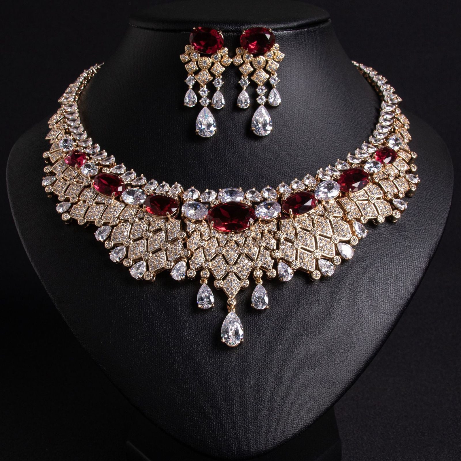 Pearl Jewelry Set With Cubic Zirconia for Women NecklaceElegance Saudi Arabic Dubai Bridal Party Wedding Accessories 250609