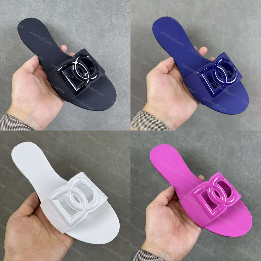 Designer Sandals Women Interlocking Slides Rubber Slippers Ladies Flat Beach Jelly Script Blue Summer Fall Mules Outdoor Waterproof Luxury Size 36-42