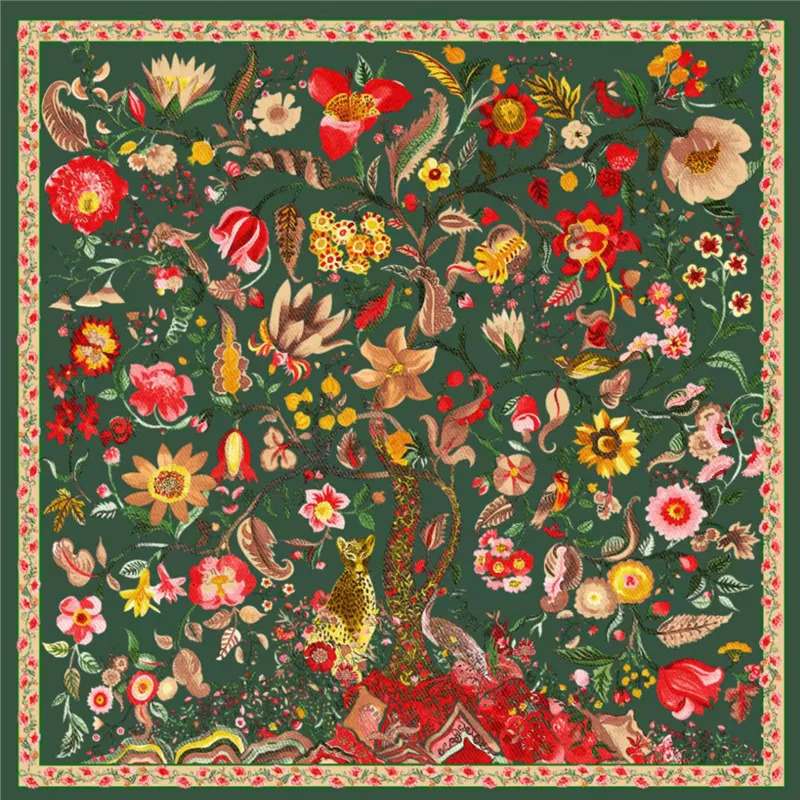 130130cm Silk Scarf y Women Large Shawls Animals Life Tree Print Stoles Square Bandana Kerchief Hijab Female Foulard 260416