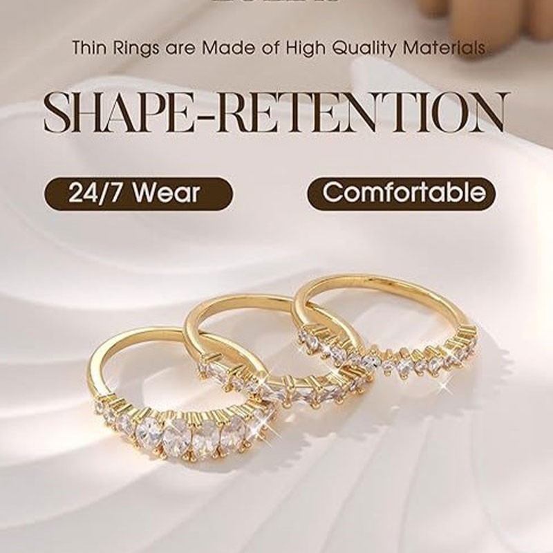 Jewelry Ring Plated Stackable Non Tarnish Dainty Wedding Bands Gold Ring Stack Set for Women Trendy Minimalist Cubic Zirconia Statement Engagement Pro