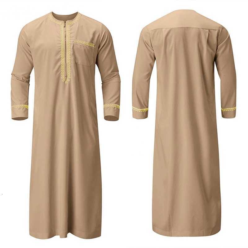 Men s Traditional Moroccan Kaftan Robe with Intricate Gold Embroidery Long Sleeves and Loose Fit for Ethnic Style Costume W251216
