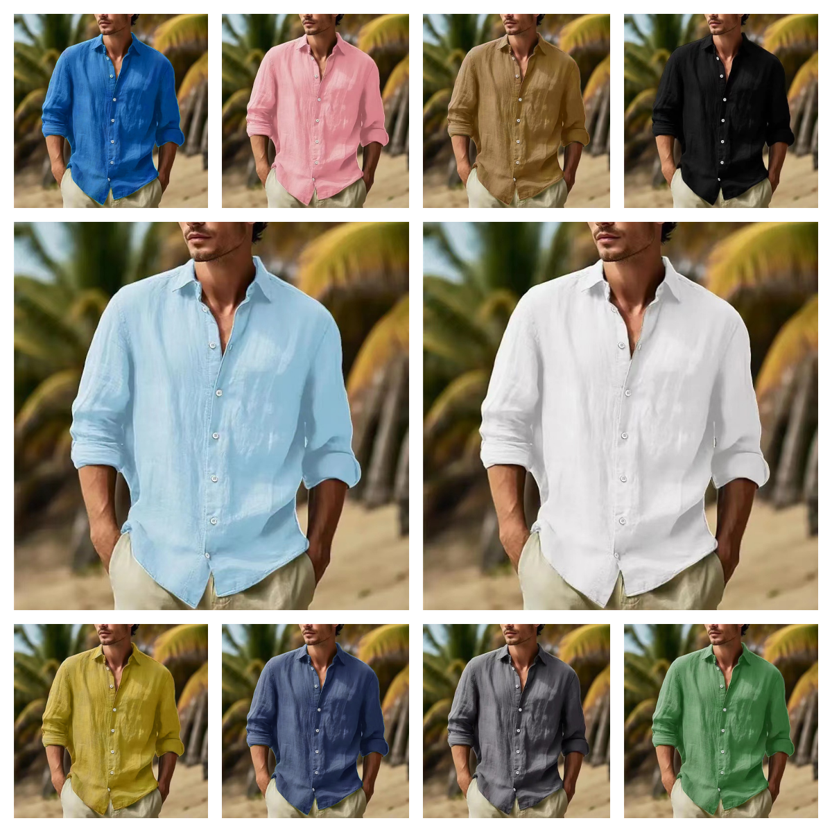 Men's Casual Shirts Independent Station Four Seasons Large Size Loose Patchwork Shirt Solid Color Daily Clothing Beach Dinner Cardigan