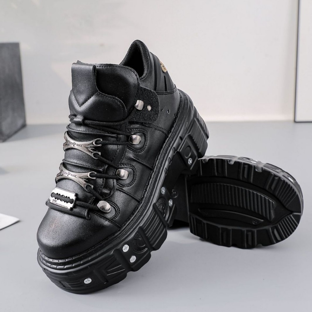 Stylish Fashion Men Leather Shoes Formal Dress Business Rivet Versatile Round Toe Leather Chunky Vintage Rock Gothic Punk Shallow Lace Up Shoes