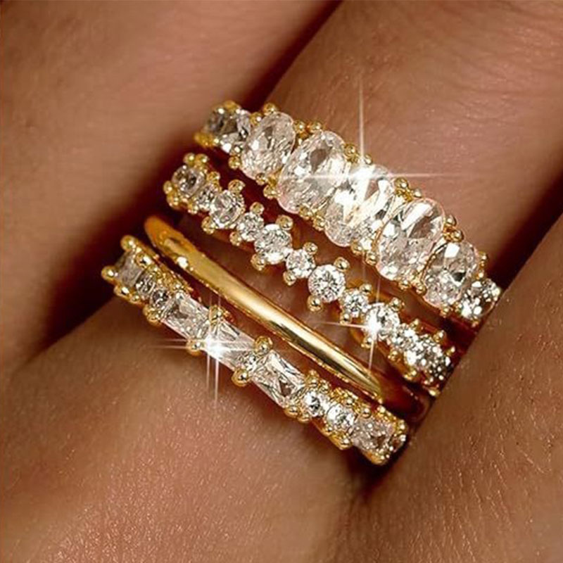 Jewelry Ring Plated Stackable Non Tarnish Dainty Wedding Bands Gold Ring Stack Set for Women Trendy Minimalist Cubic Zirconia Statement Engagement Pro