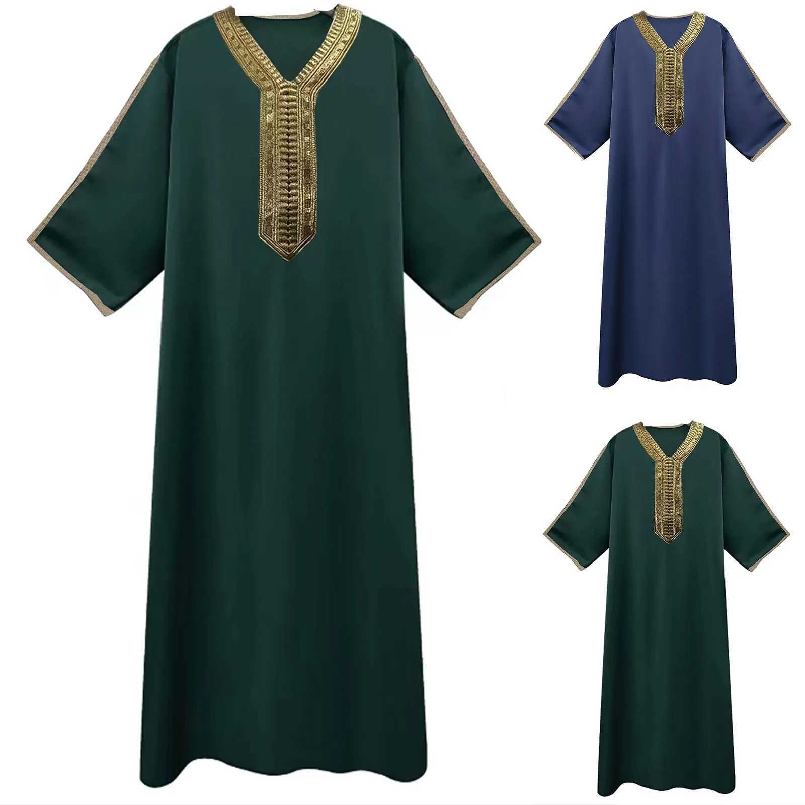 Mens Muslim Robe Arab Middle Robe Long Sleeve Embroidered Long Shirt Prayer Simple Loose Clothing W251216