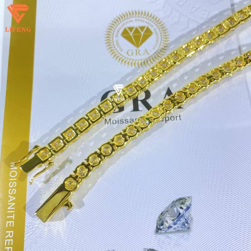 Lifeng Jewelry 6mm D VVS Moissanite Tennis Chain Bracelet Iced Out Hiphop 18k Gold Plated Silver 925 Diamond Men Women Bracelet