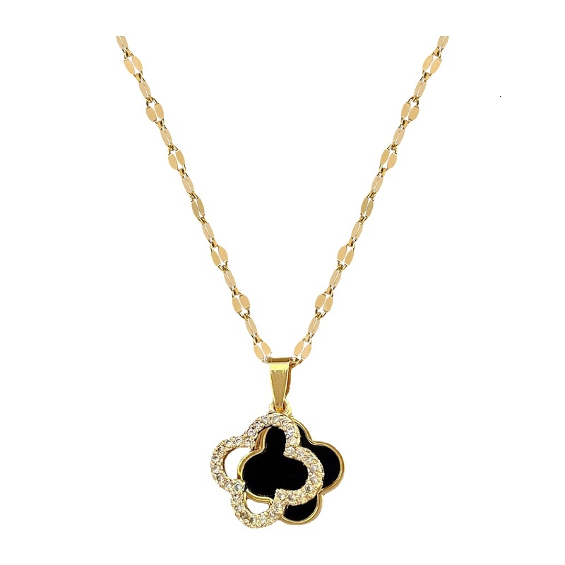 Designer Double-sided Four-leaf Clover Titanium Necklace, Elegant High-end Diamond-set Collar Necklace