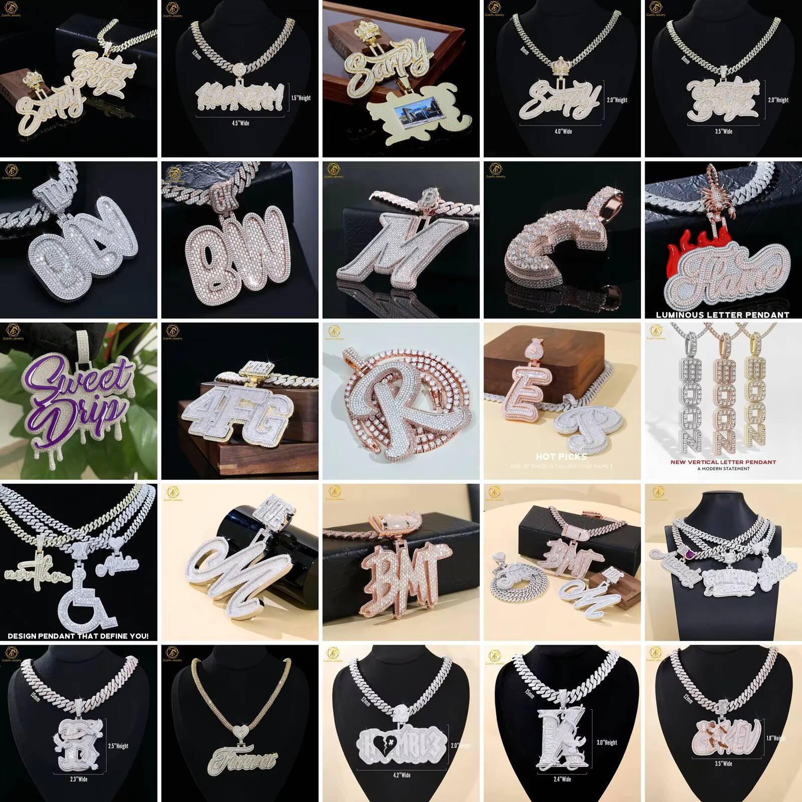 Latest Style VVS Moissanite Custom Chain Pendant Hip Hop Jewelry Lab Create Diamond Name Letter Pendant