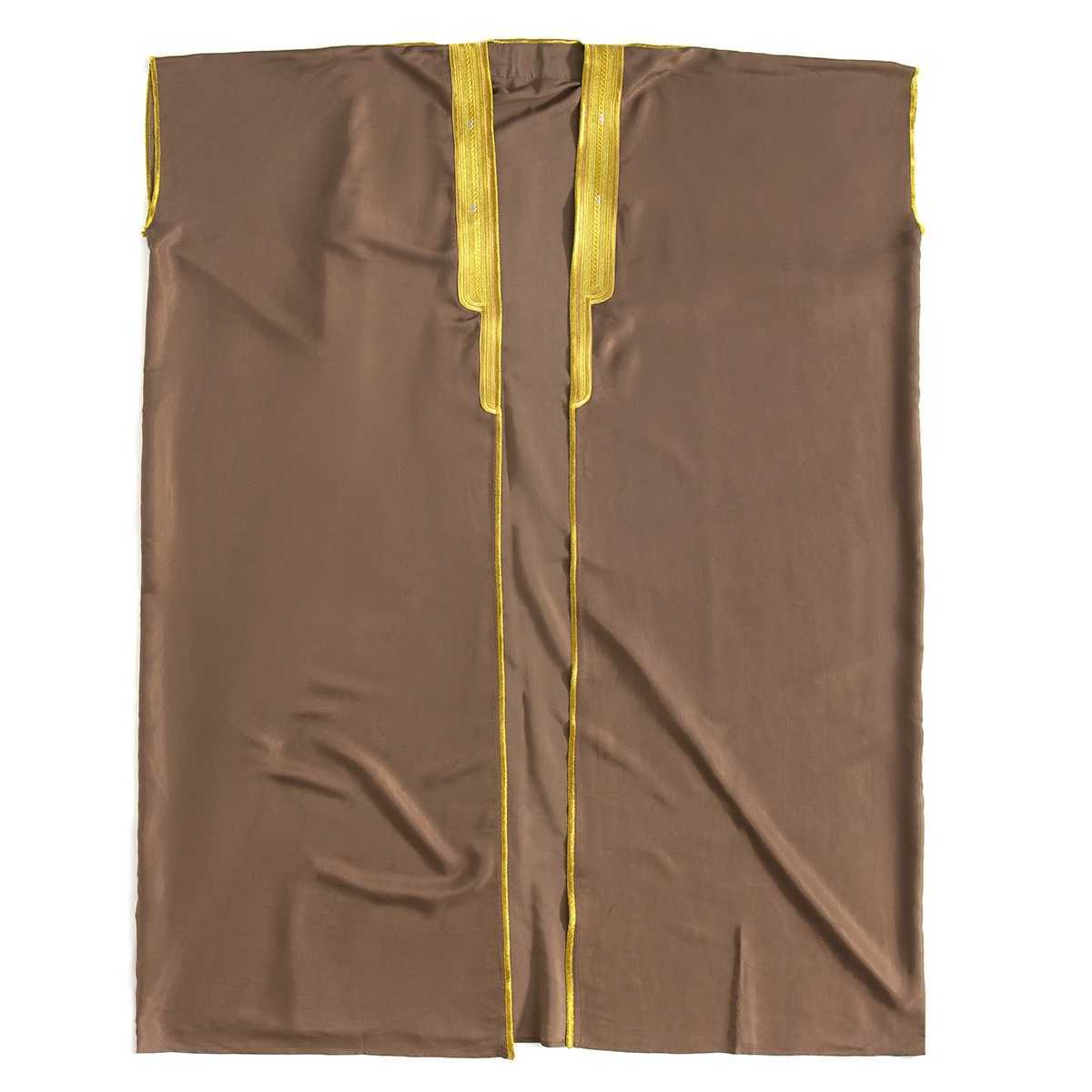 TH829 Muslim Mens Short Sleeves Embroidery Ankle Length Cardigan Robe Islamic Kaftan W251216