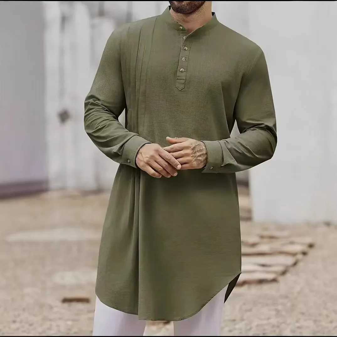 Mens Muslim Dress Long-sleeved Clothing 00 Cotton Pullover Kaftan Robe Men Jubba Thobe Pakistan Saudi Arab Caftan Islamic Top W251216