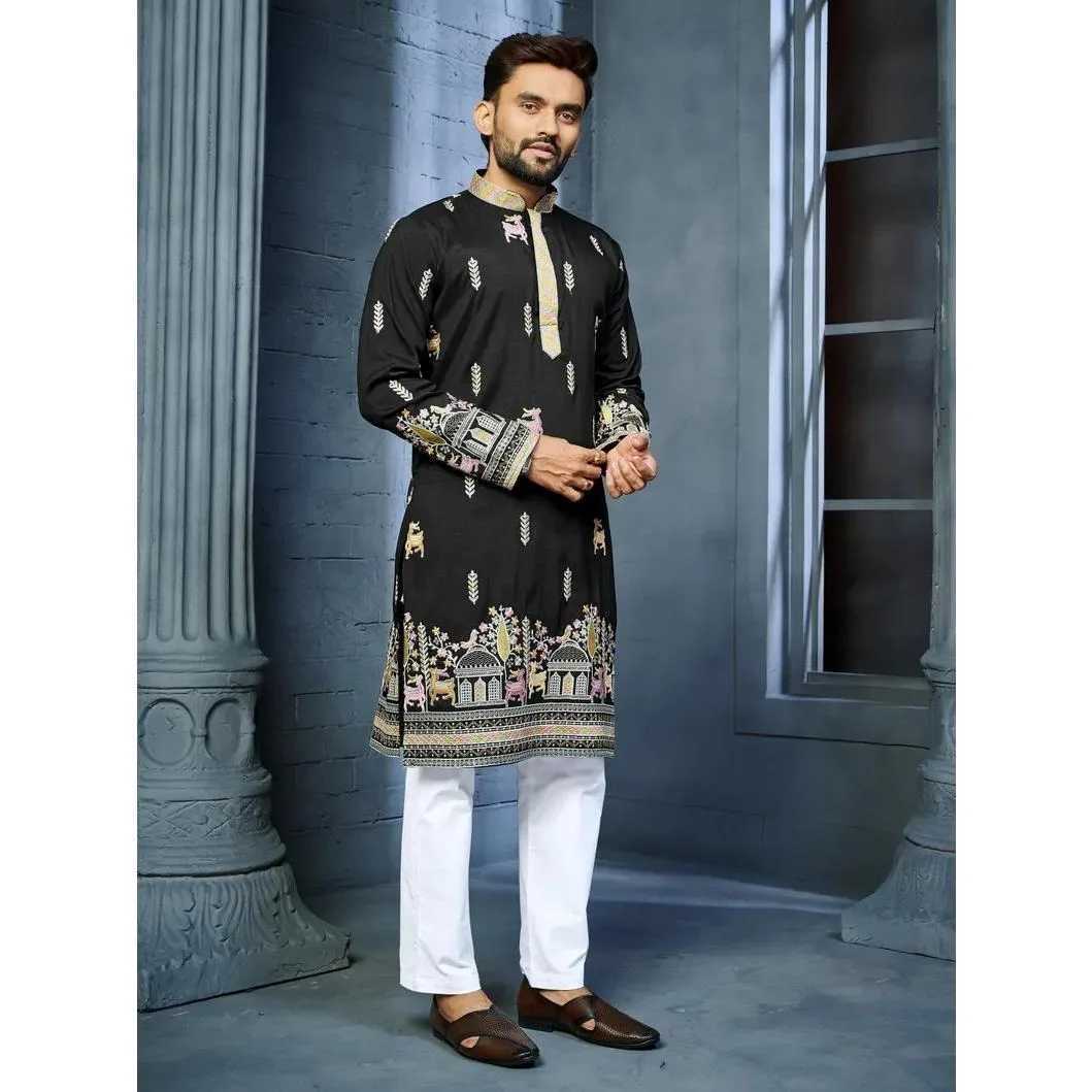 Muslim Kurtta Caftan Dubai MenS Robe Long-Sleeved Ethnic Style Stand Collar Arabic Clothing National style Middle Eastern W251216