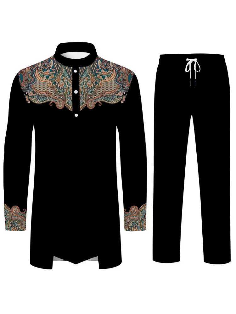 Elegant Fashion Mens Suit Personalized 3D Printed Pattern Islamic Culture Muslim Suit Loose Breathable Two Piece Mens Clothing W251216