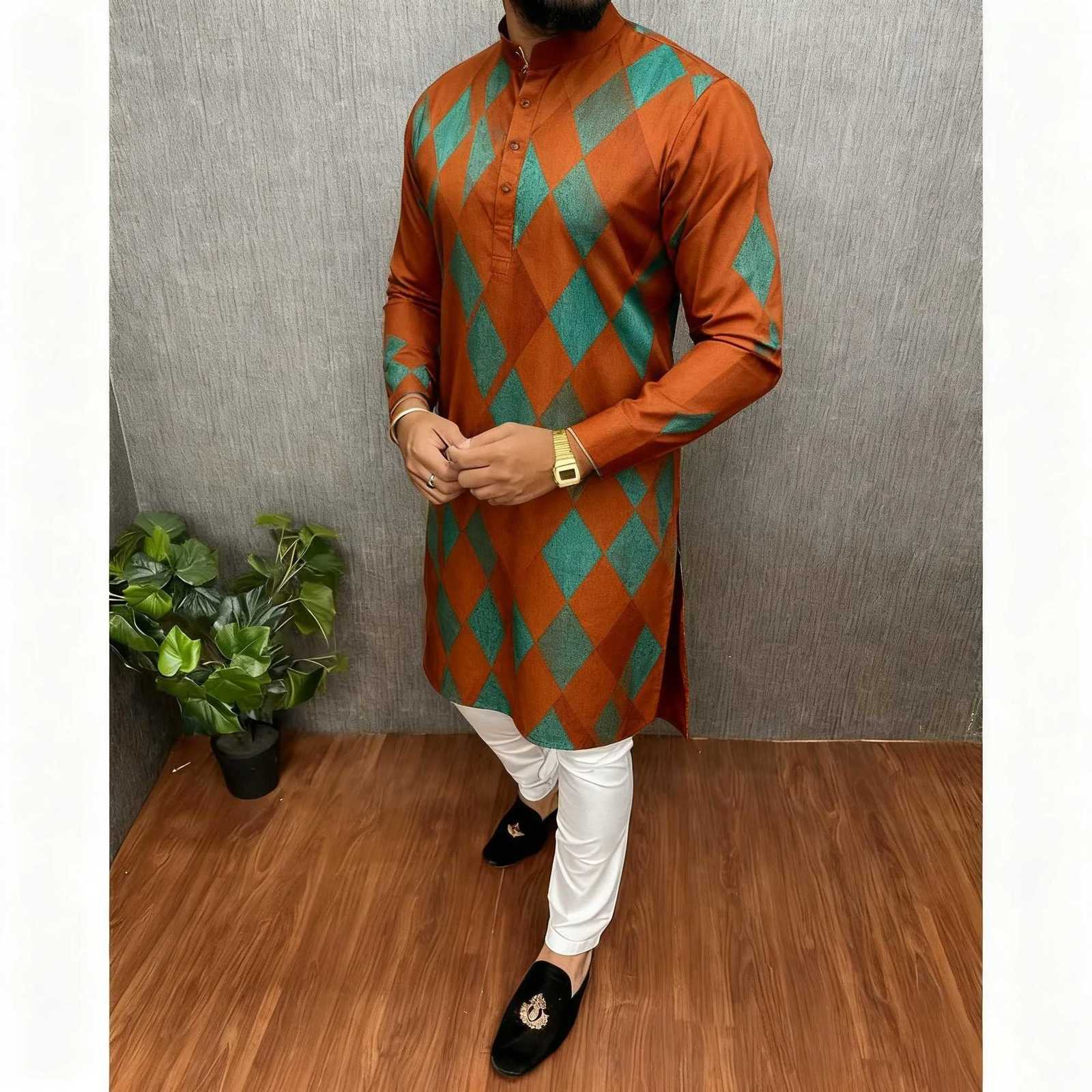 National Style Men Digital Printed Kurta Vardha Regular Mandarin Long Suitable Gandoura Homme Marocaine Khamiis Muslim Men W251216