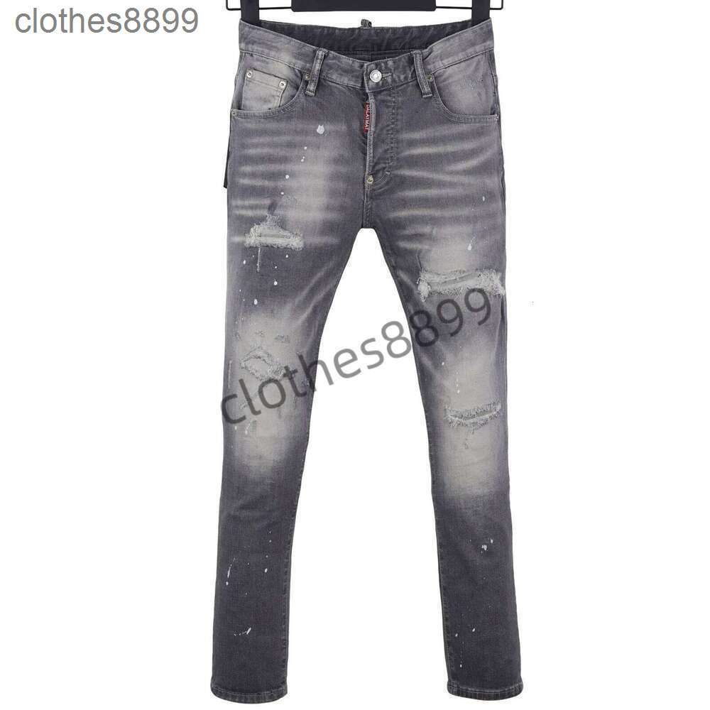 6071 Four Seasons New D2 Jeans Mens Washed Ripped Patch Paint Button Stretch Leg Grey 26Y0304 dsquared2a dsquared dsqared2 dsquared2 74CF