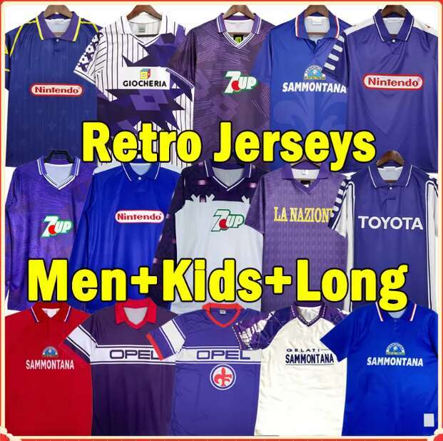 Retro 92 93 Florence Soccer Jerseys R.BAGGIO 83 85 Fiorentinas DUNGA 95 96 Football Shirts BATISTUTA RUI COSTA football kits 98 99 EDMUNDO BIGICA Men Kids Kit 888