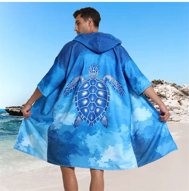 Zipper Hooded Cape Bath Towel Microfiber Surf Poncho Wearable Bathrobe Swimming Beach Towel Quick Dry Absorbent MAKOUFEI