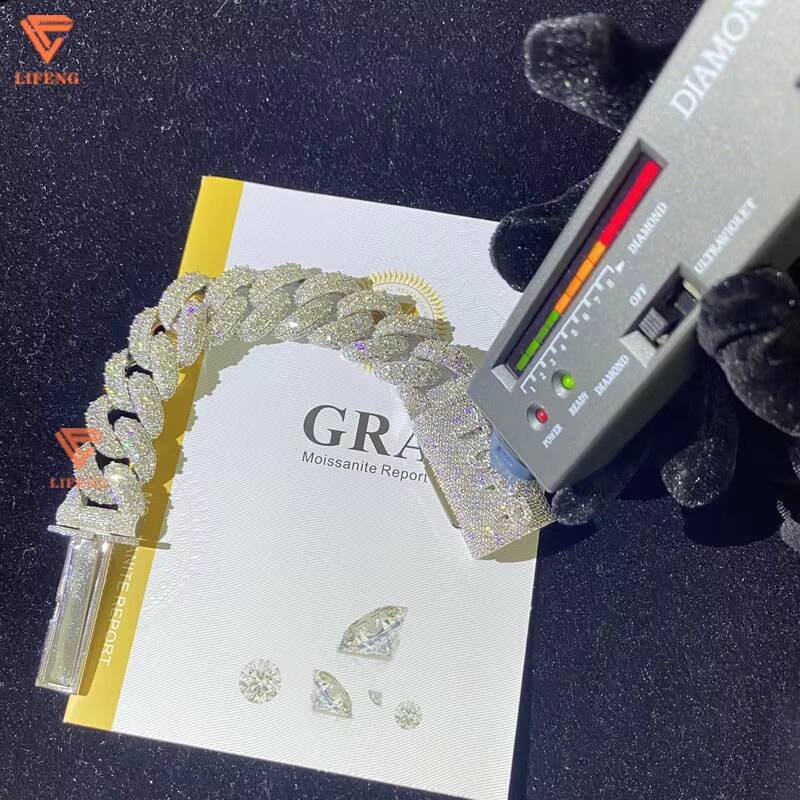 Diamond Cuban Link Chain Moissanite Bracelet Gold Plated 925 Sterling Silver Fashion Jewelry for Men Women Passes Diamond Test