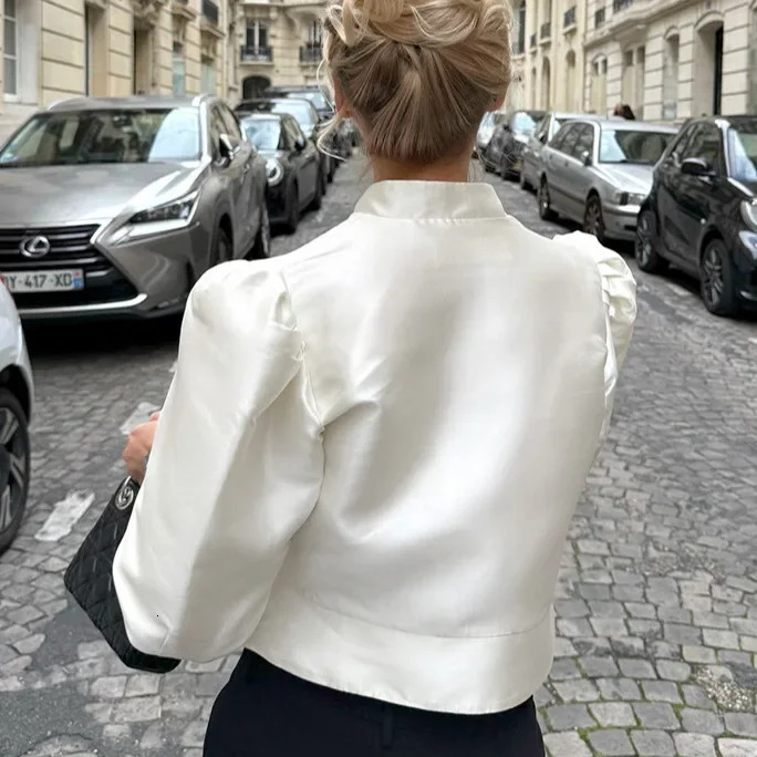 Casual Solid Autumn Puff Sleeve Shirt Women O-neck Single Breasted Short Tops Female Fashion Spring Summer Outwear Lady 260416 - view 5