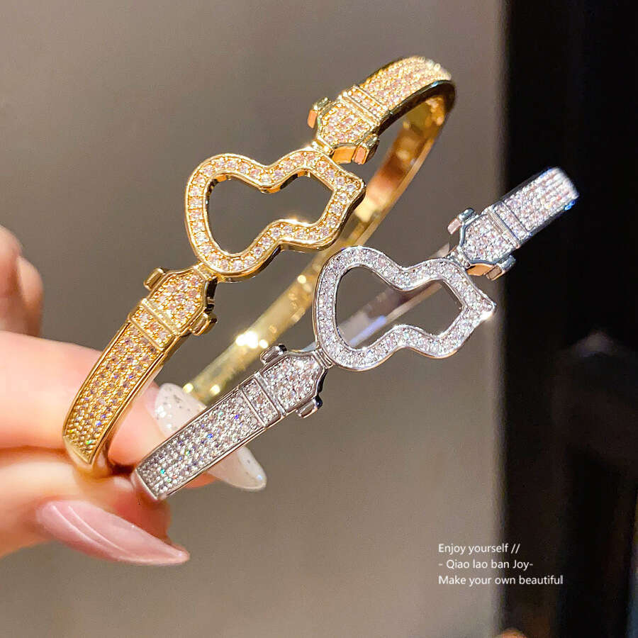 Zirconia Inlaid Gourd Hollow Buckle Simple Design Versatile Bracelet Niche Light Luxury Elegant Jewelry Wholesale