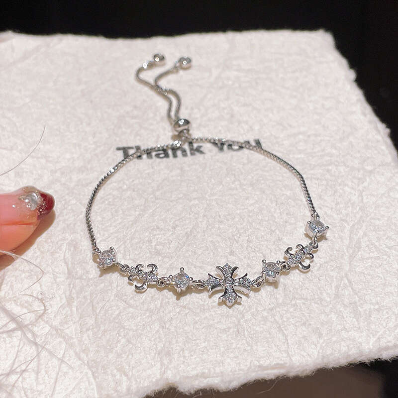 Iris Flower Zircon Cross Adjustable European And American Versatile Stylish Bracelet, Fashionable Niche Design Jewelry