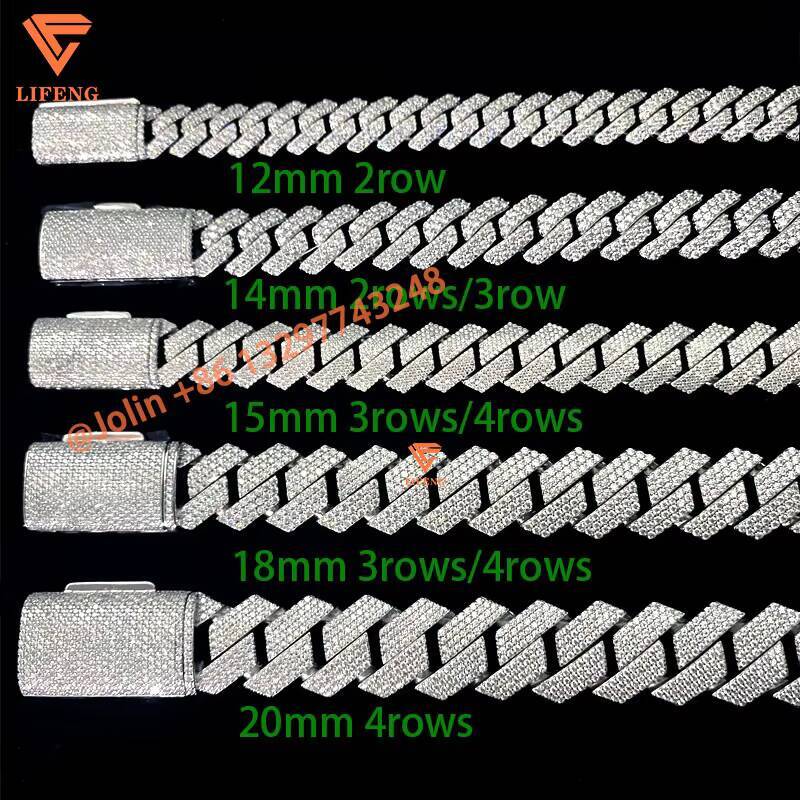 12mm 15mm 18mm Miami Hip Hop 925 Silver Bracelet Gold Plated Moissanite Cuban Link for Men and Women