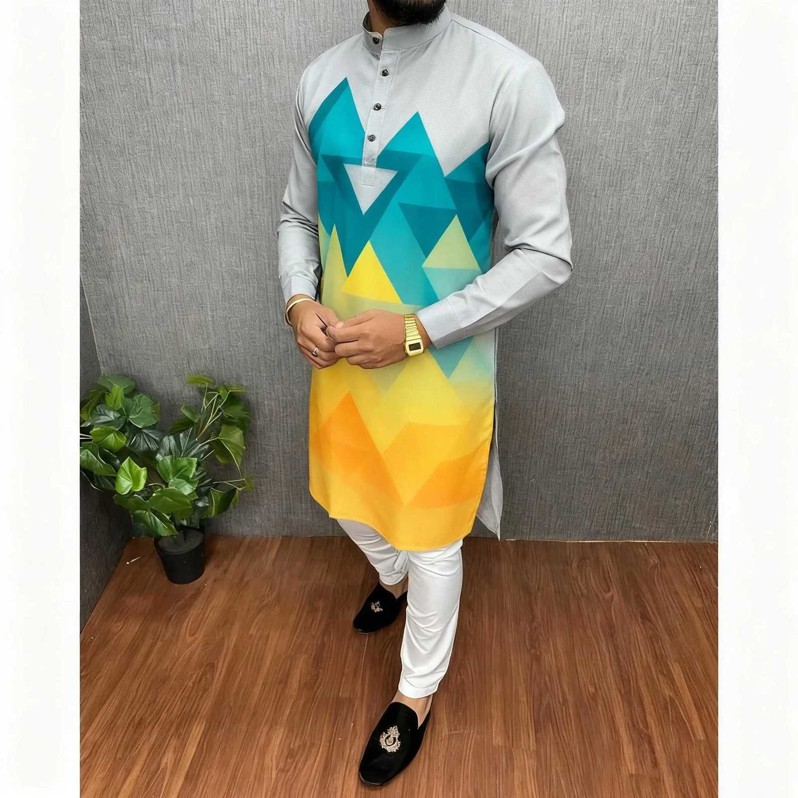 Muslim MenS Robe Long-Sleeved Ethnic Style 2025 Stand Collar Arabic Clothing MenS Islamic Casual Robe Marokkaanse Kaftan W251216