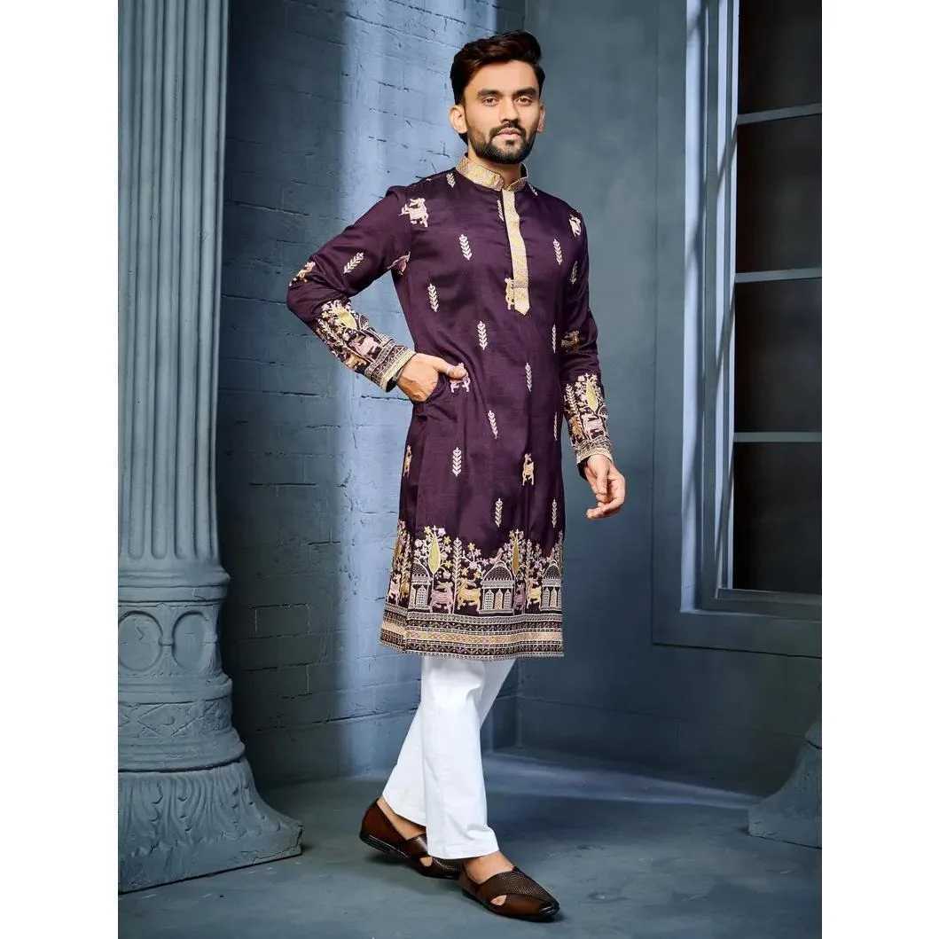 Muslim Kurtta Caftan Dubai MenS Robe Long-Sleeved Ethnic Style Stand Collar Arabic Clothing National style Middle Eastern W251216