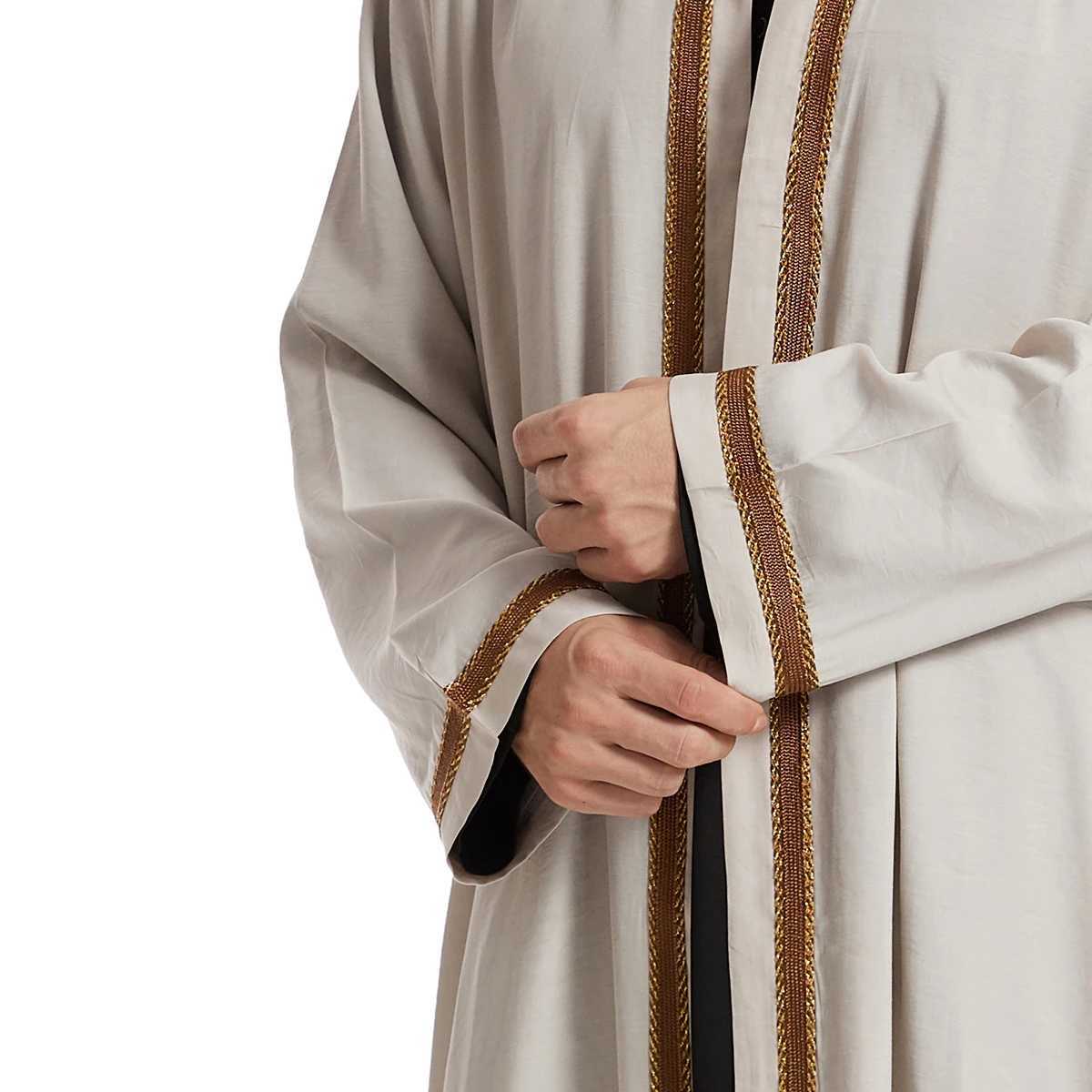 TH830 Mens Muslim Middle Eastern Men Long Sleeves Embroidery Cardigan Robe Jubba Thobe W251216