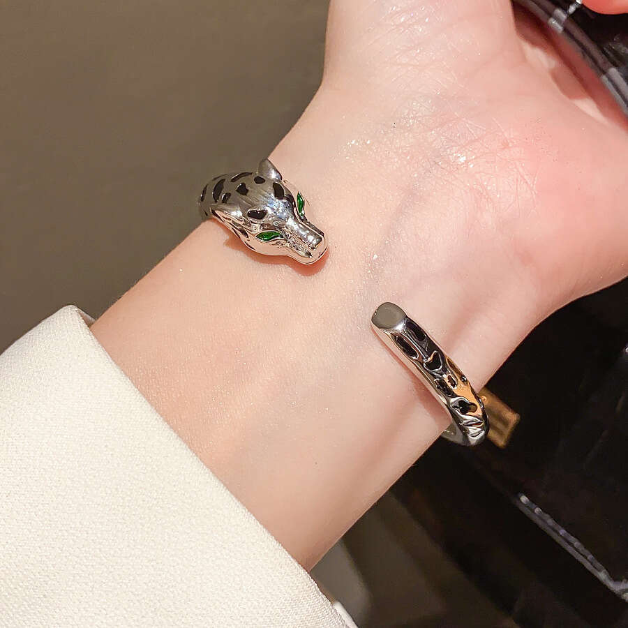 18K Real Gold Plated Zircon Leopard Open European And American Fashion Elegant Bracelet Light Luxury High-End Sense Jewelry For Women