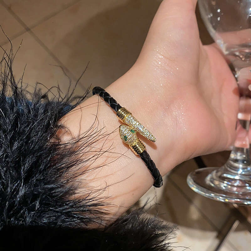 Real Gold Plated Zircon Snake Open Niche Retro Personality Bracelet Light Luxury High-End Versatile Jewelry For Women