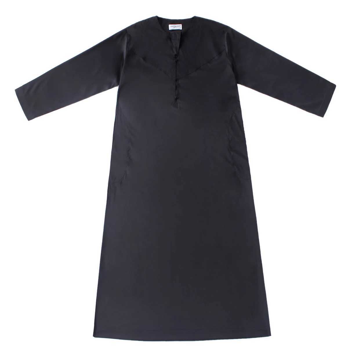 TH87 Mens Muslim Middle Eastern Men Long Sleeves Pure Color Handmade Buckle Robe Ramadan Eid Jubba Thobe W251216