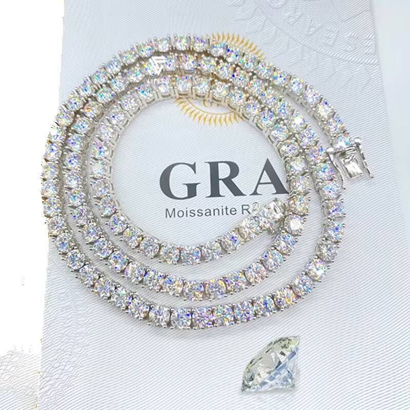 Hot Selling 4mm/5mm/6mm/8mm Iced Out Diamond Moissanite Tennis Chain Necklace Gold Plated Hip Hop Jewelry for Women Men Gift