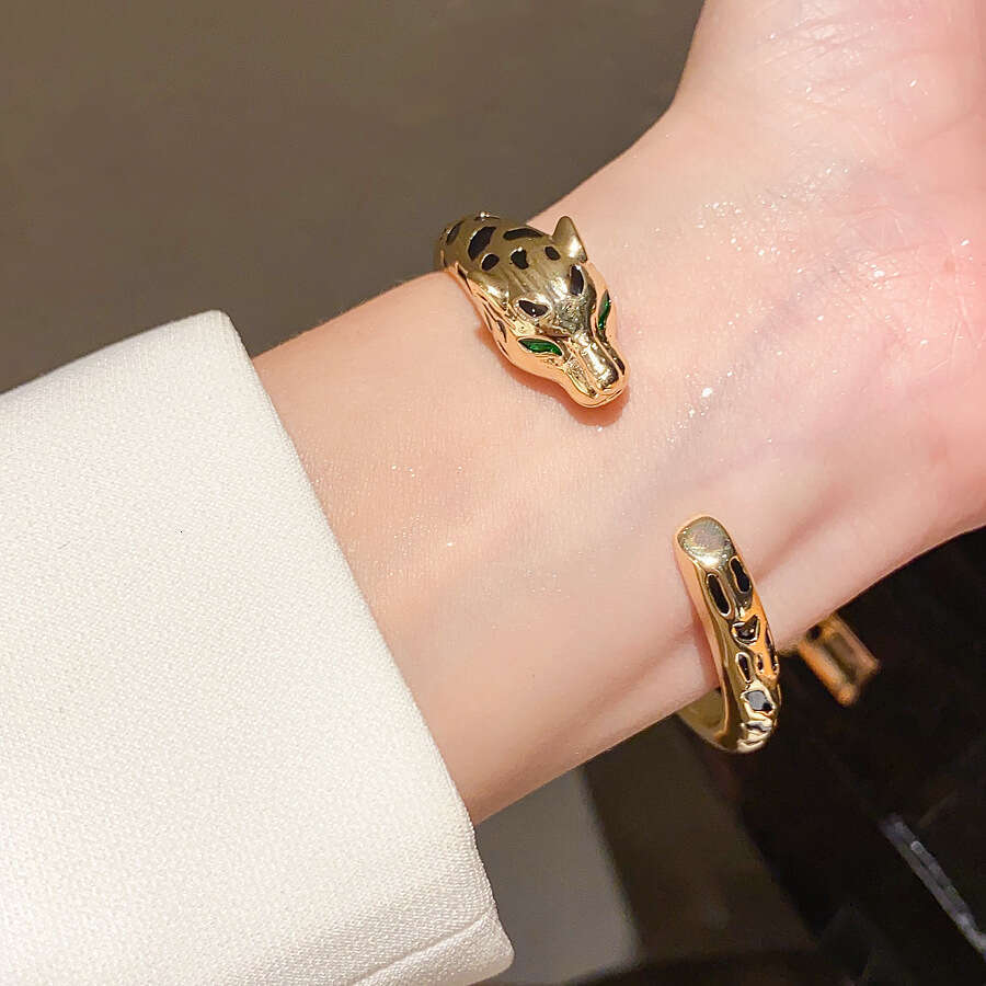 18K Real Gold Plated Zircon Leopard Open European And American Fashion Elegant Bracelet Light Luxury High-End Sense Jewelry For Women