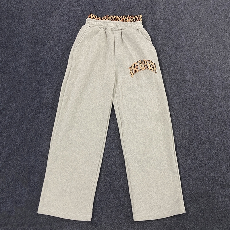 Leopard Print Letter Embroidered Double Waistband Street Casual Pants Y2K Style Mens And Womens Versatile Sweatpants 260416