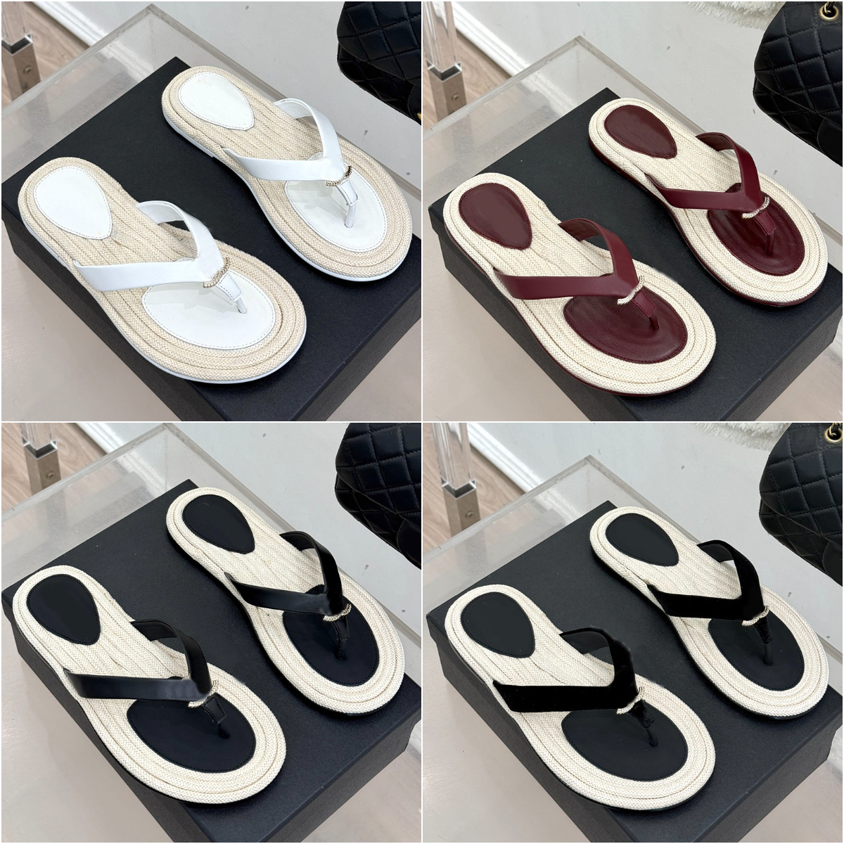 Hemp rope flip flops designer women summer designer sandals luxury buckle slippers beach casual sandals designer slides women sandals velvet slip on easy to wear
