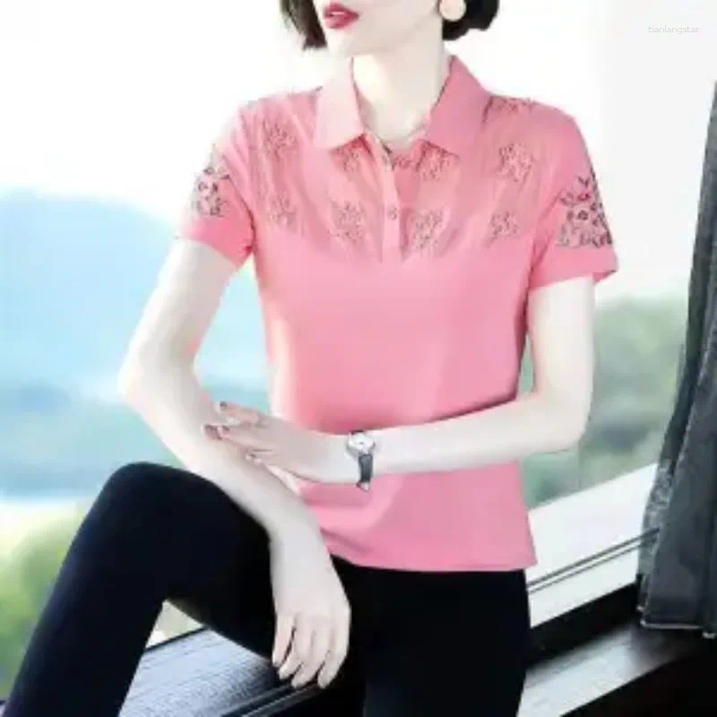 Women's Polos Polo Shirt Floral Embroidery Short Sleeve Casual Mom Top