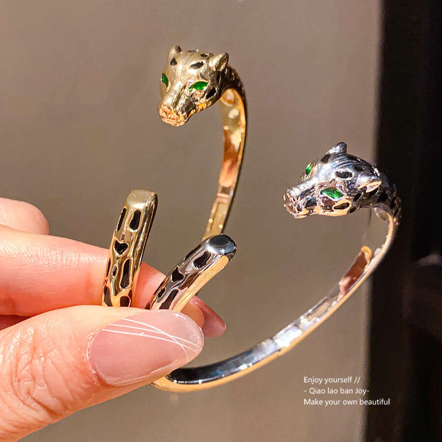 18K Real Gold Plated Zircon Leopard Open European And American Fashion Elegant Bracelet Light Luxury High-End Sense Jewelry For Women