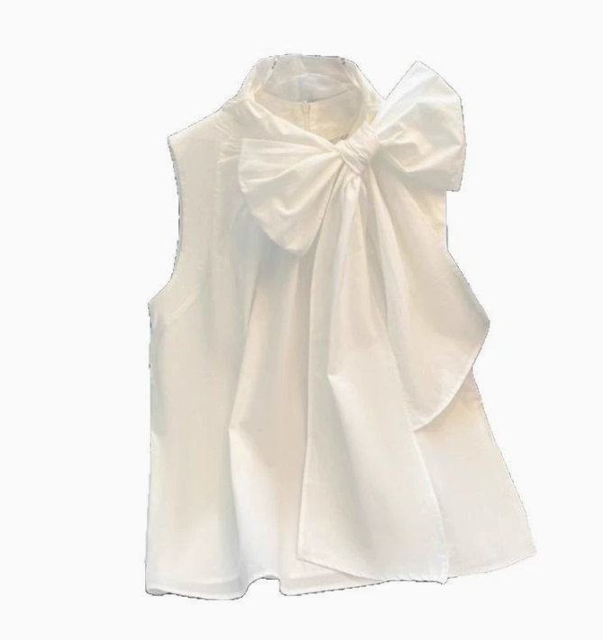 French Style Rich Lady White Bow Sleeveless Shirt Women High-end Loose Belly-covering Vest Top Summer 260417 - view 9