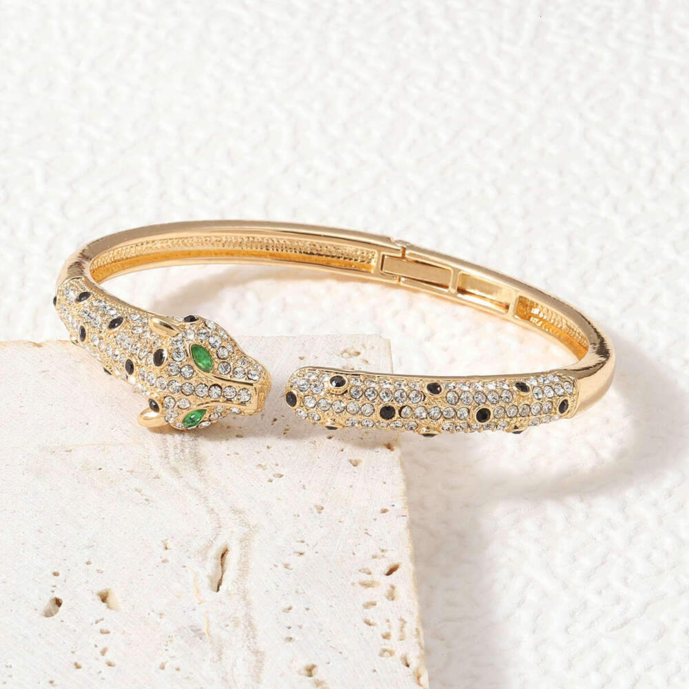 Cross-Border New Luxury Diamond-Studded For Women Animal European And American Style Personality Hip-Hop Leopard Head Open Bracelet Wholesale