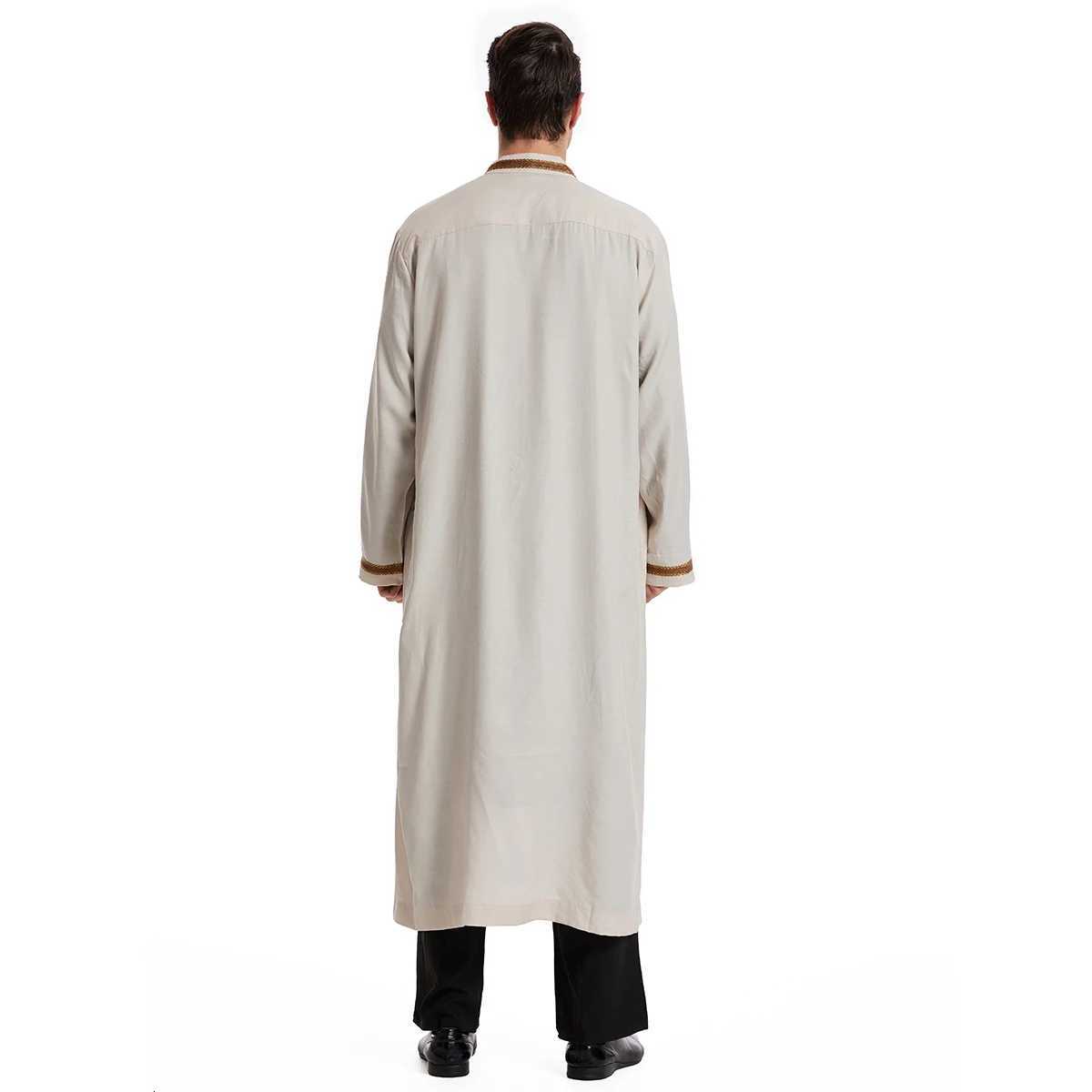 TH830 Mens Muslim Middle Eastern Men Long Sleeves Embroidery Cardigan Robe Jubba Thobe W251216