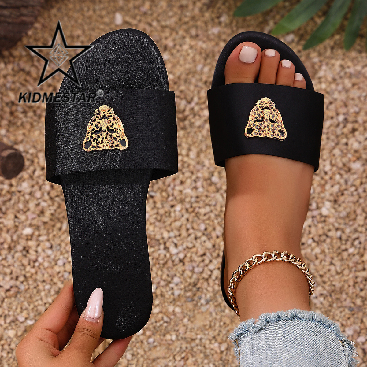 Ladies High-end Luxurious French-designed Summer High-end Fashionable Outdoor Flat Sandals Designer Style Flip-flops Flat Shoes Stylish Elegant Beach  - view 4