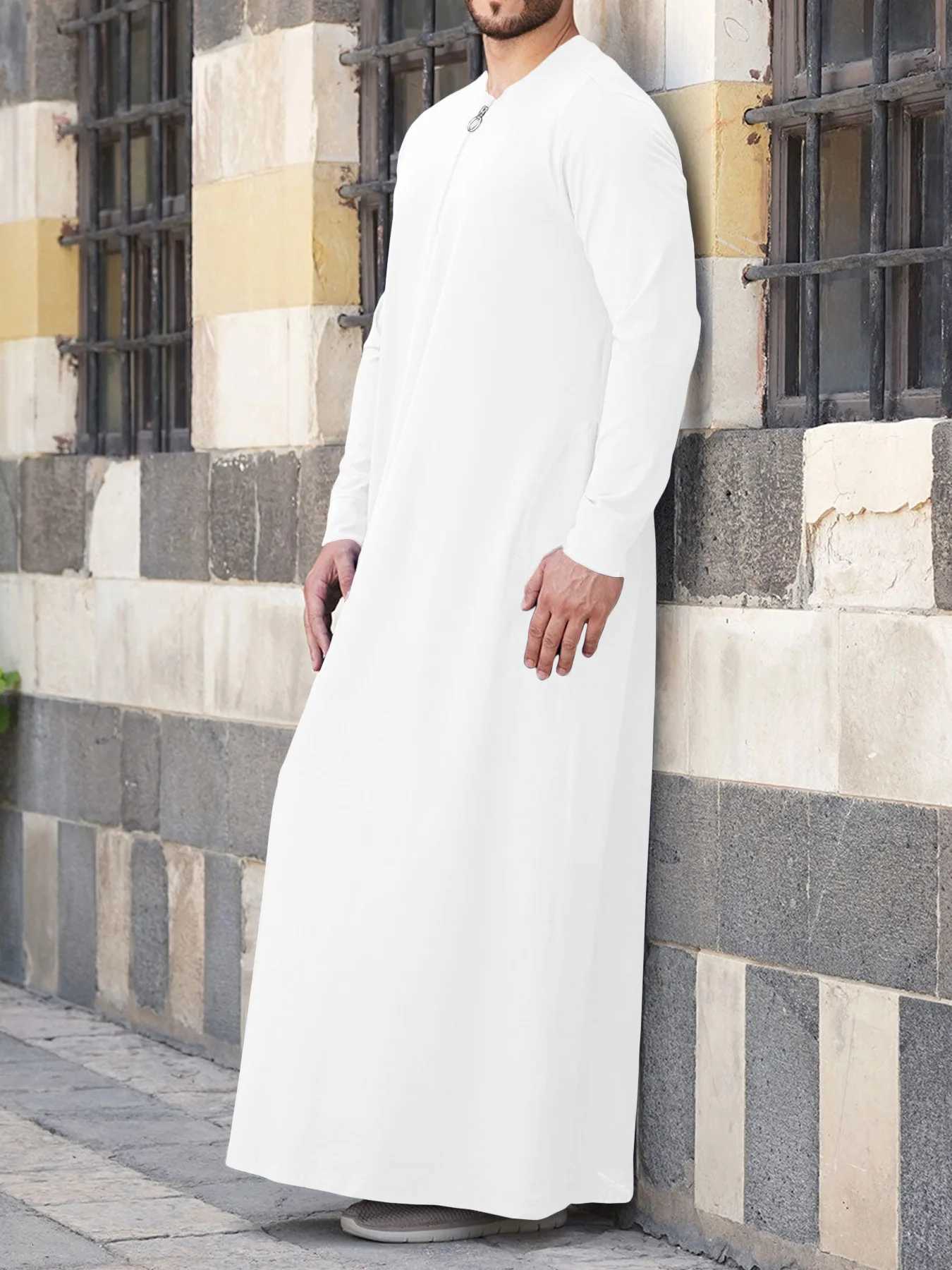 Muslim Mens Long Robe Comfortable Casual Loose Fit with Pockets And Zipper Arabic Gown for Middle East Trade New Model W251216